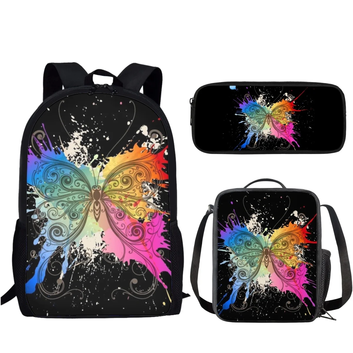 

Belidome 3Pcs/Set Colorful Butterfly Prints School Bags Students Large Capacity Backpack for Women Men Casual Bolsa Feminina