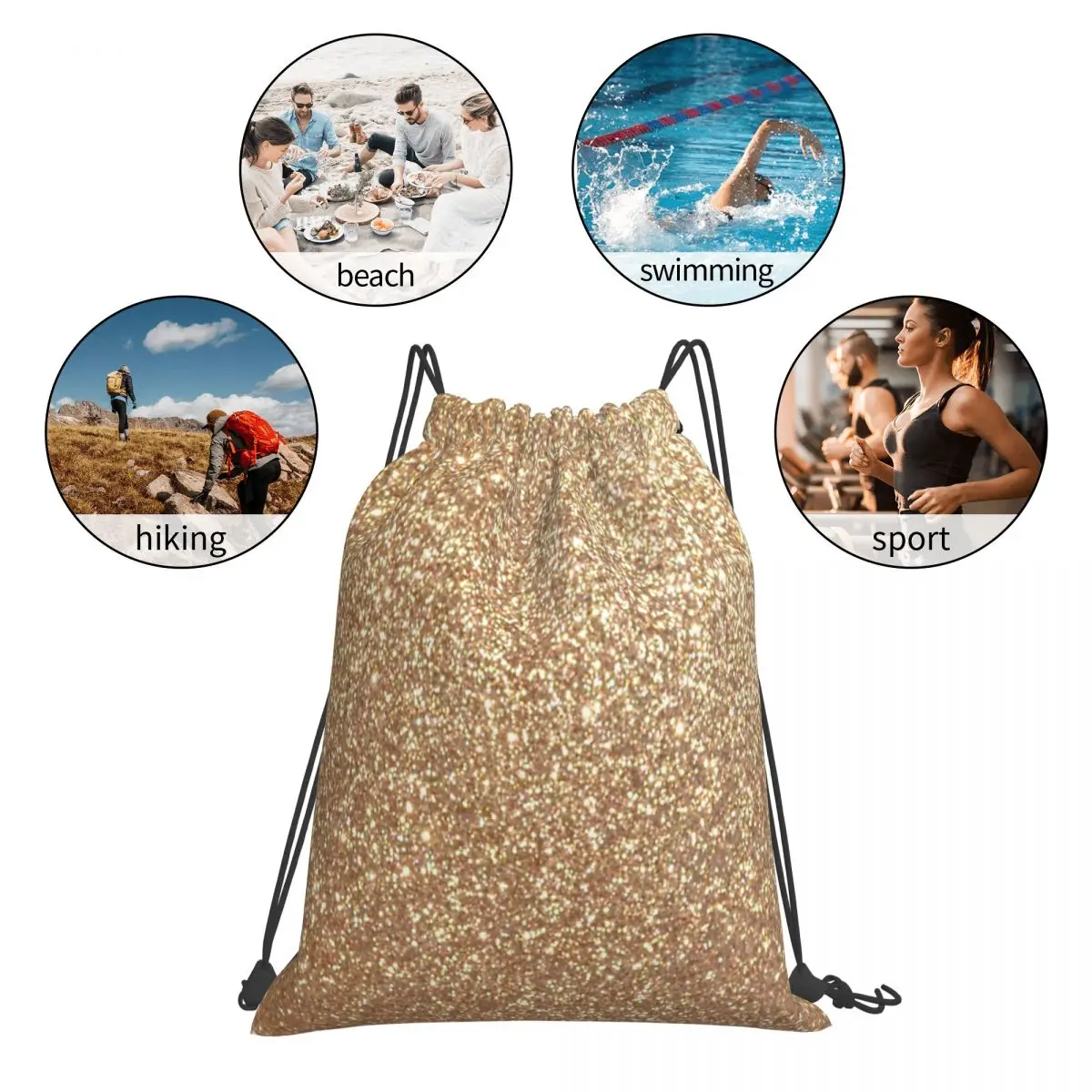 Copper Rose Gold Metallic Glitter Drawstring Bag Backpack Anime Cartoon Women Backpack Customized with Logo Bag