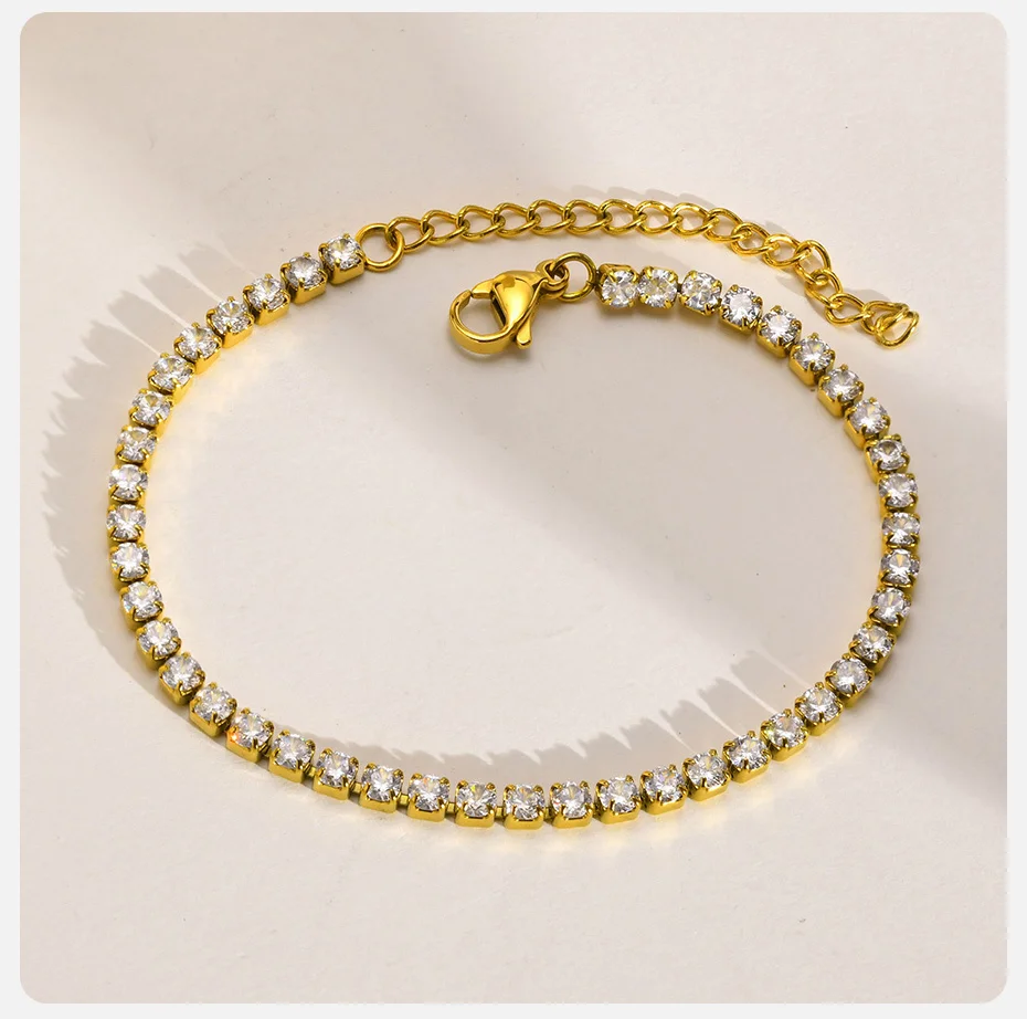 Vnox funkelnde aaa Zirkonia Ketten armbänder für Frauen Partys chmuck, goldfarbenes Edelstahl glied handgelenk, verstellbar – Detail 6