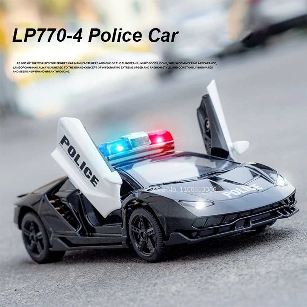 1/32 Lambo LP770 4 Alloy Police Car Model Diecasts Metal Toy Vehicles Car Model Simulation Sound