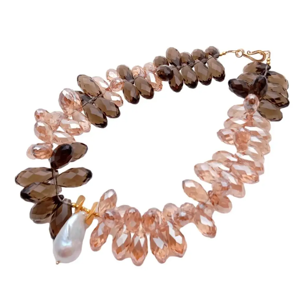 

Y·YING Faceted Multi Color Crystal Necklace White Keshi Pearl Pendant