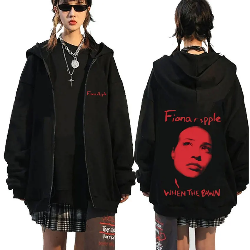 Singer Fiona Apple Print Zipper Hoodie Men Women Fashion Rock Zip Up Jacket Male Vintage Oversized Hoodies Unisex Gift for Fans
