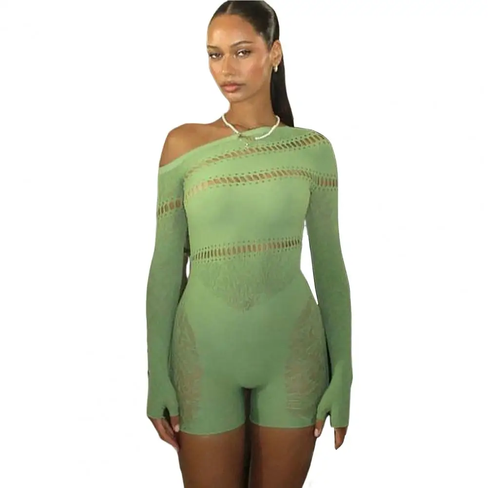 

Stylish Women Romper Skin-touch Female Romper See Through Slim Fit Skinny Romper Playsuit Streetwear