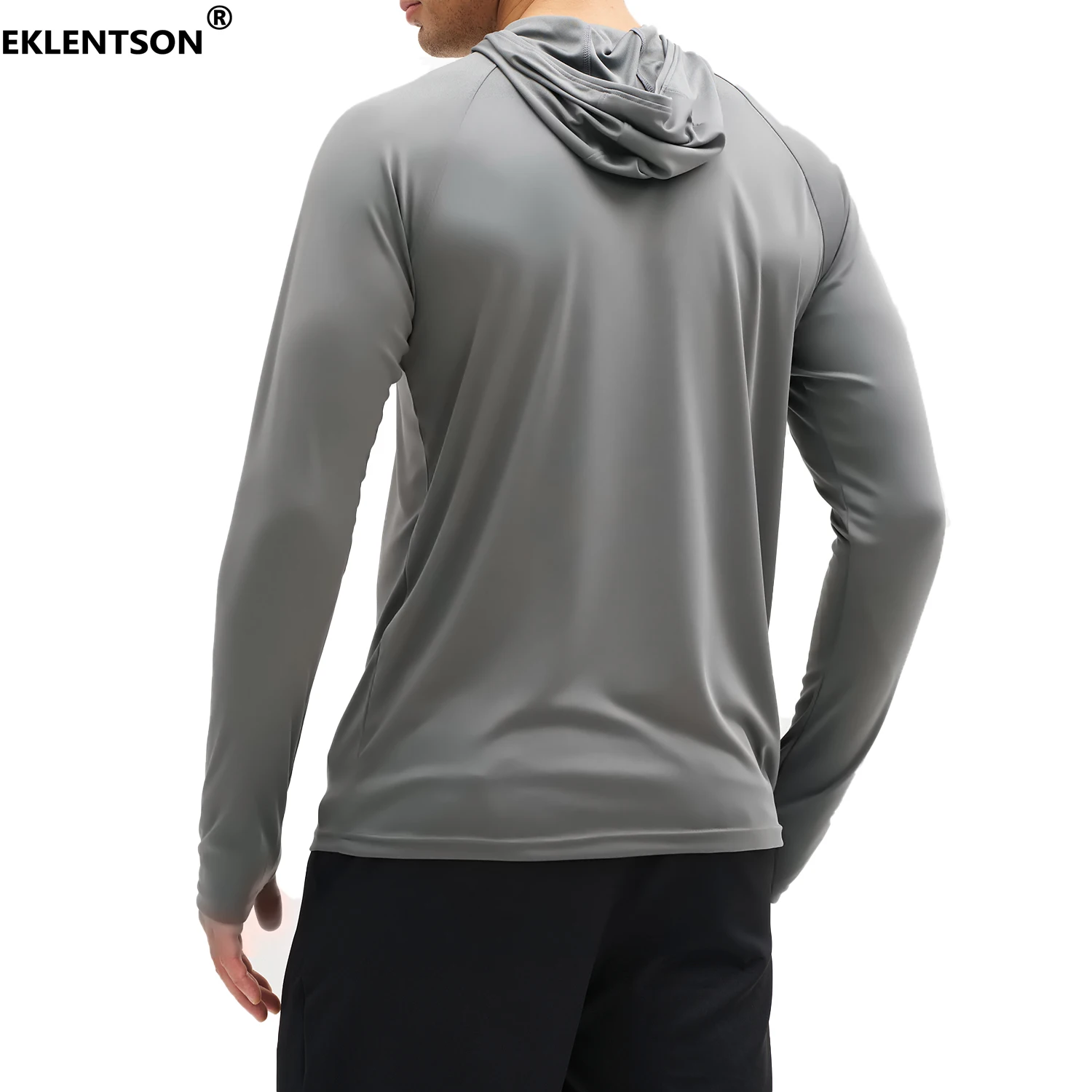 EKLENTSON Men's UPF 50+ Lightweight Hoodie Shirts Quick Dry Cross-Collar Rash Guard Shirt Sun Protection for Athletic Running