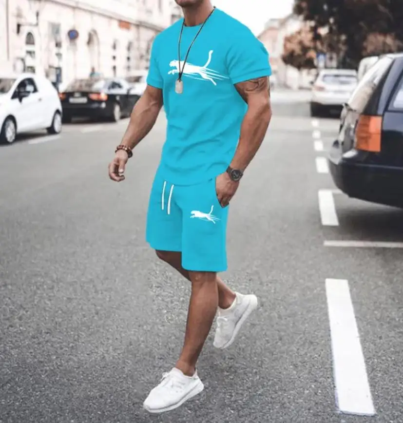 2024 Fashion Summer men's short sleeved T-shirt and sports shorts set, casual sportswear fashionable summer