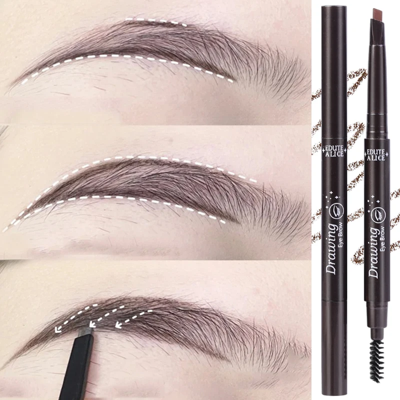 

Double Head Eyebrow Pencil with Brush Natural Smooth Triangle Eyebrow Tint Pen Waterproof Lasting Black Brown Eyebrow Cosmetics