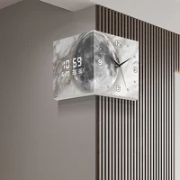 New Living Room Double sided Wall Clock Creative two face Clock Wall Light Lunar Corner Clock No Hitting Kong Digital Clock 1