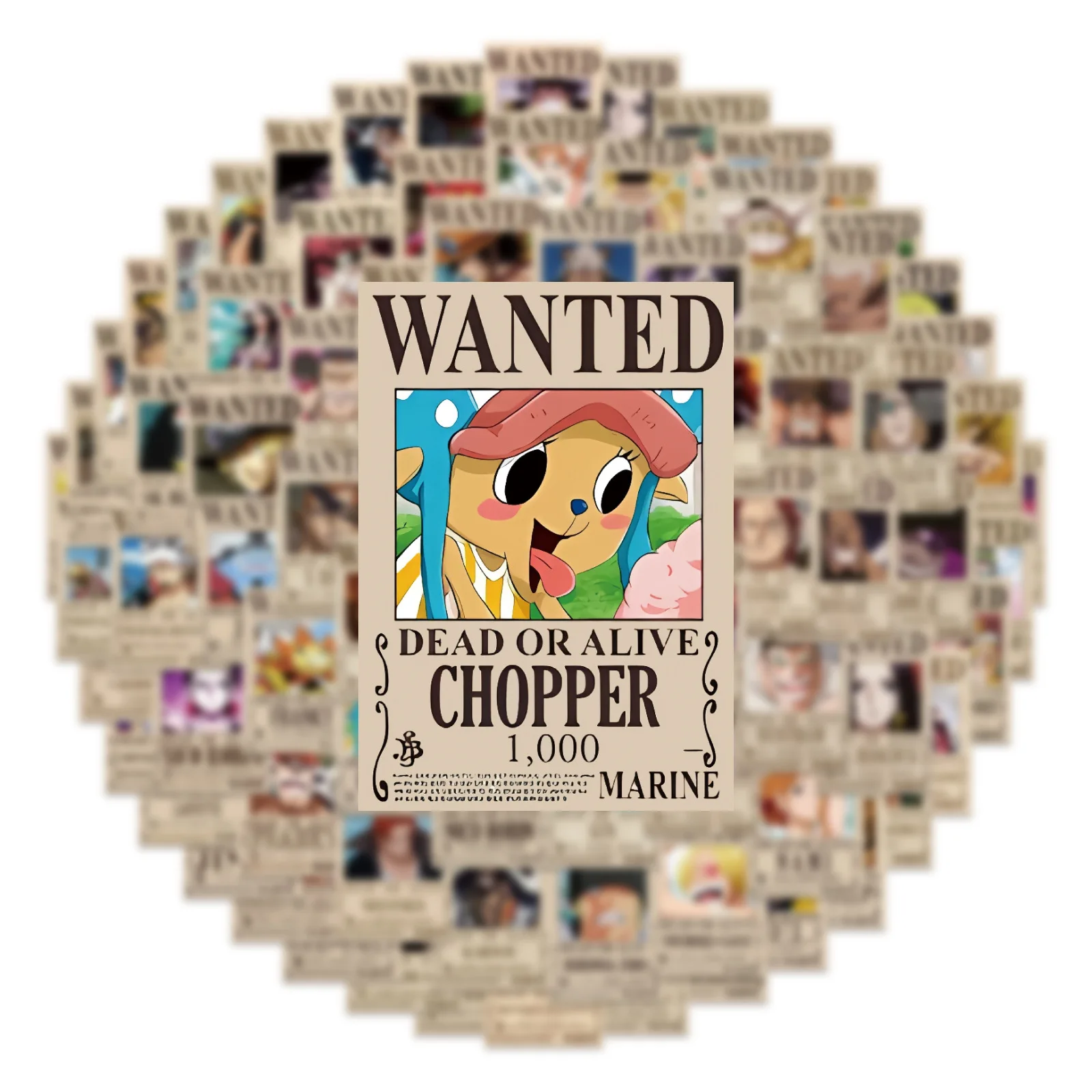 10/50/100 Stück Anime One Piece Wanted Poster Luffy Graffiti Aufkleber für Handy, Gitarre, Laptop, Notizbuch, Koffer, Wasserfeste Sticker, Spielzeug – Detail 5
