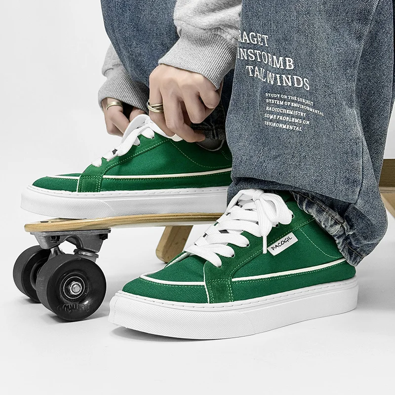 Harajuku style Blue Men's Canvas Shoes 45 Size Spring Low cut Vulcanize Sneakers Men Breathable Lace Up Skateboard Shoes Men 6