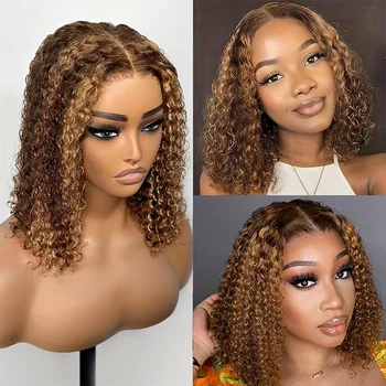 4/27 Honey Blonde Deep Wave Bob Wig 1