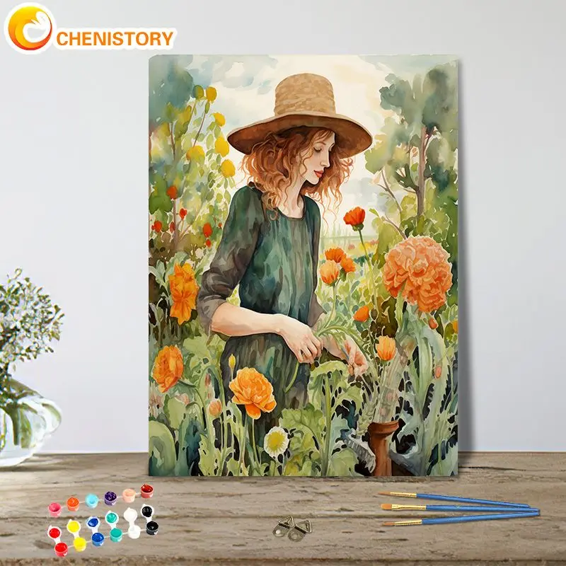 

CHENISTORY Paint By Number Woman HandPainted Painting Art Gift DIY Pictures By Numbers Flower Kits Drawing On Canvas Home Decor