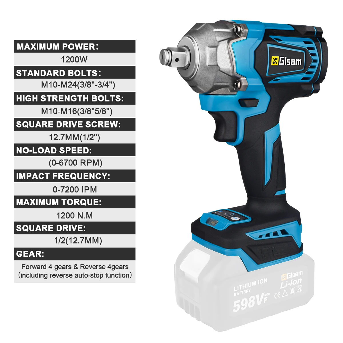 1200N.M Brushless Electric Impact Wrench 1/2 inch Cordless Wrench Screwdriver Power Tools Without Battery for Makita 18V Battery 5