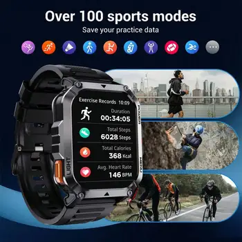 Smart Watch For Men Women, 2.01in HD Touch Screen Smartwatch With Heart Rate Sleep Monitor Compass Flashlight, Waterproof Sport 6