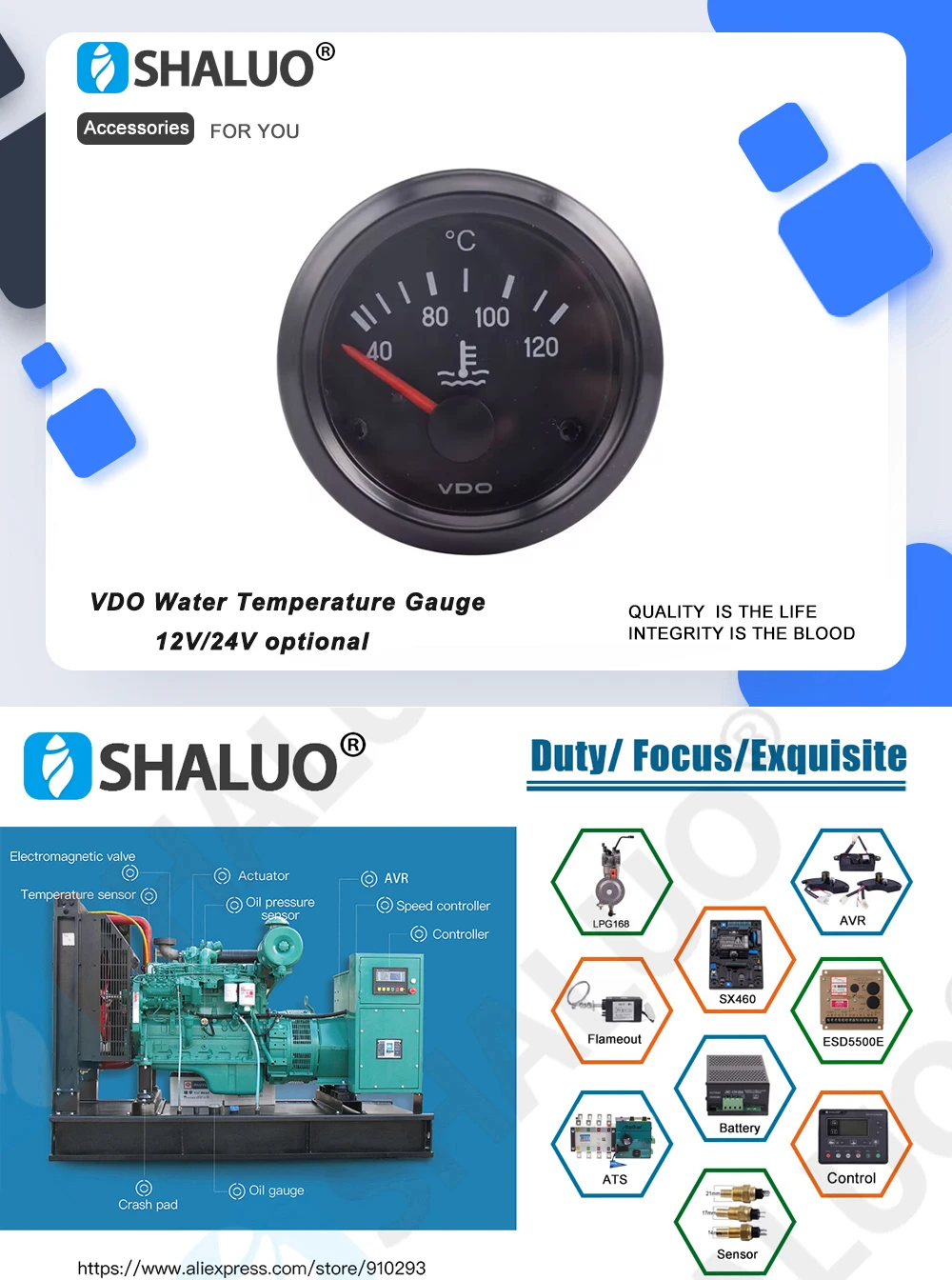 Description Picture 2 of item40-120C 52MM VDO Water Temperature Gauge Diesel Engine Meter Match With Water Temperature Sensor Generator Accessories 287.4-22Ω