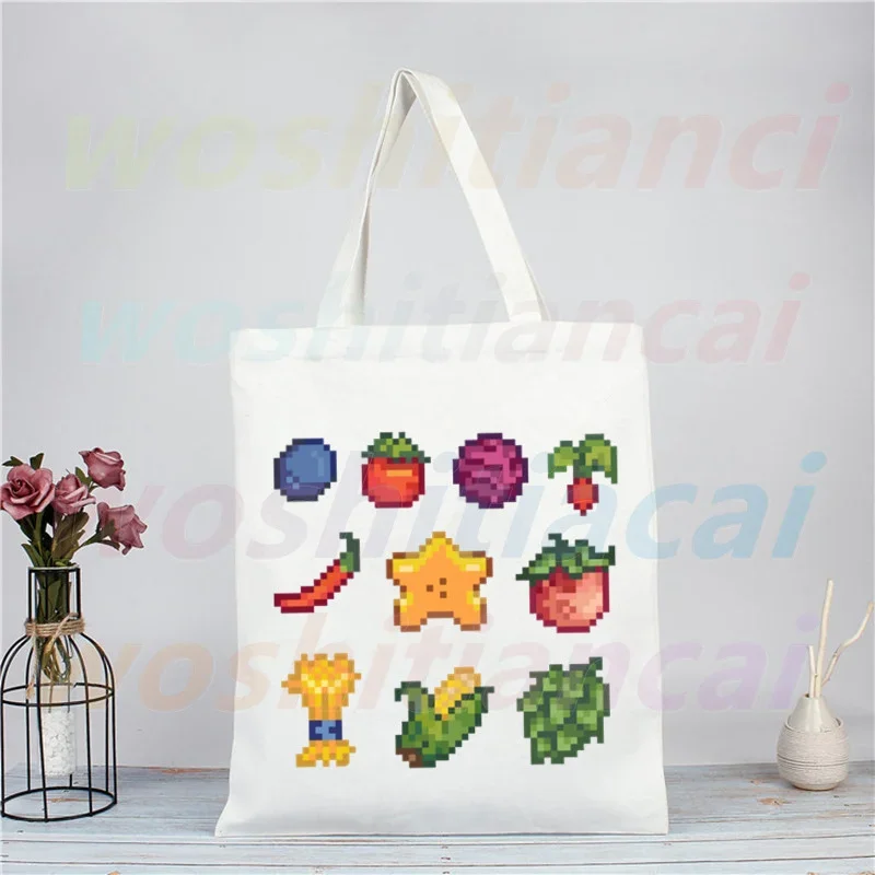 Stardew Valley Farm Pelican Town Game Canvas Shoulder Tote Bag for Women Handbags Eco Reusable Shopping Bag Vintage Ulzzang Bags