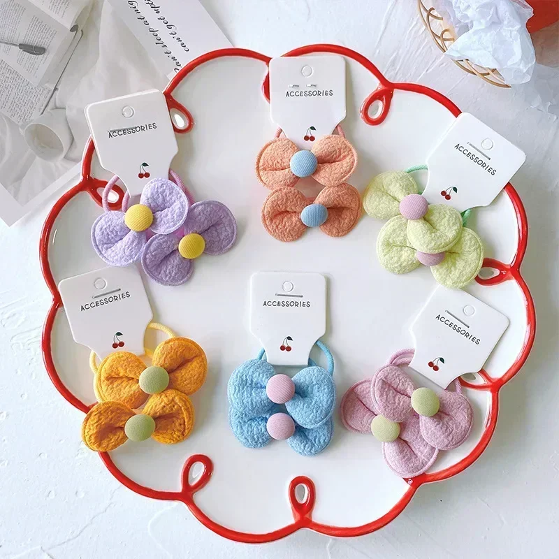 

2pcs/set Children Kids Elastic Bows Hair Bands Kawaii Candy Color Hair Rope Tie for Girls Headwear Girls Kids Hair Accessories