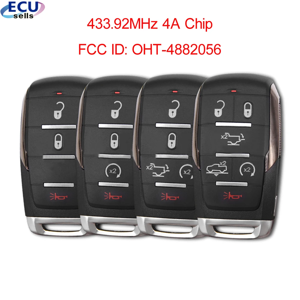 3/4/5/6 Buttons Smart Prox Remote Key with 433.92MHz 4A Chip for Dodge Ram 1500 Pickup Fob FCC ID: OHT-4882056 car remote key