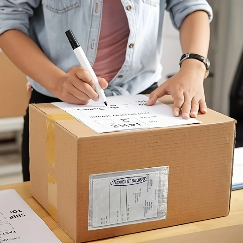 50/100pcs Strong Adhesive A6 & A5 Plastic Document Holders - Transparent, Waterproof & Dustproof Shipping Envelopes