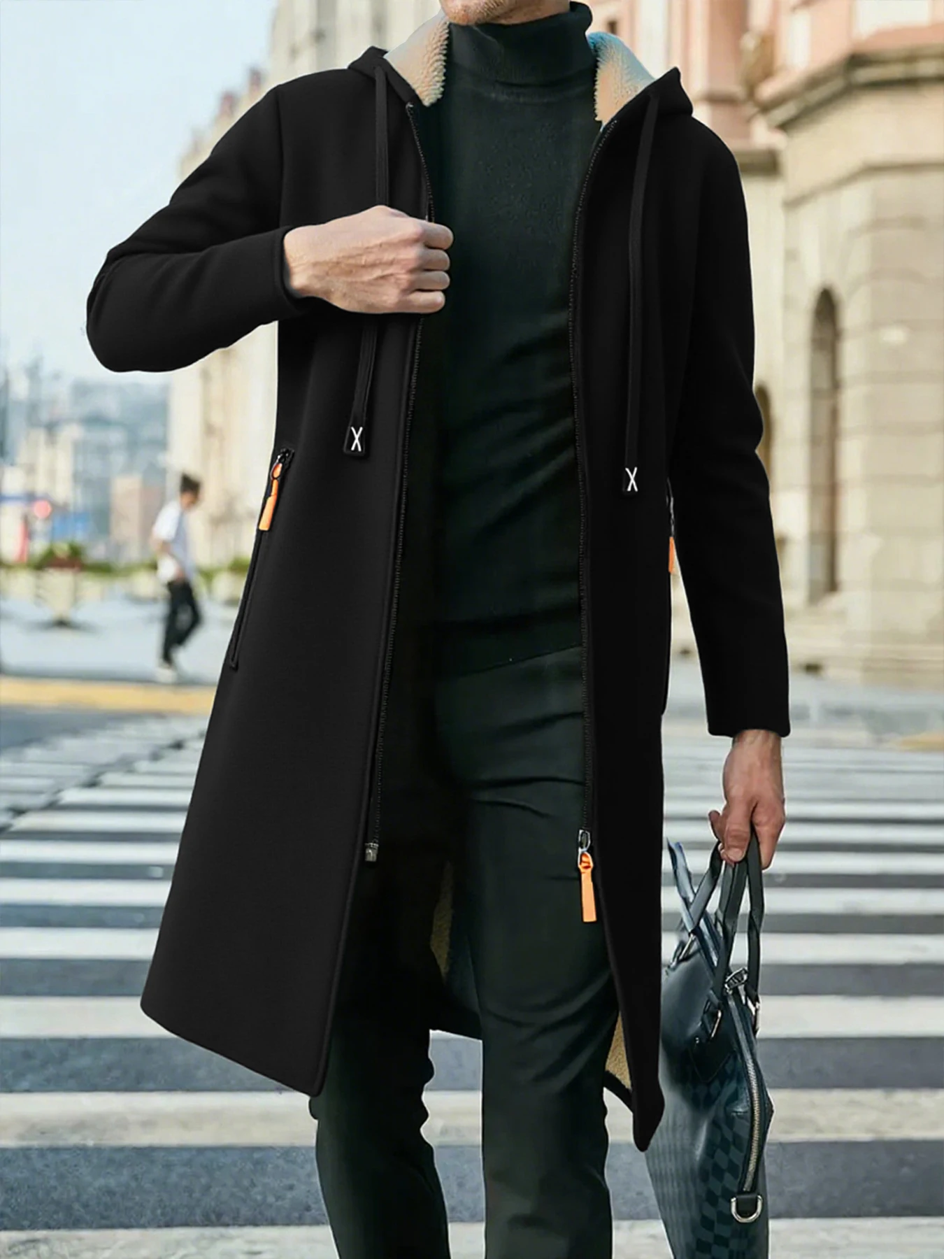 Men's Thickened Overcoat Jackets Winter Warm Zipper Hoodies Long