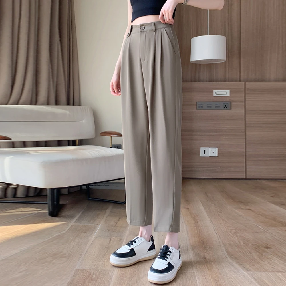 

High Waist Women Harem Pants Elegant Formal Office Pants Ladies OL Work Pantalones Casual Elastic Cotton Slim Trousers