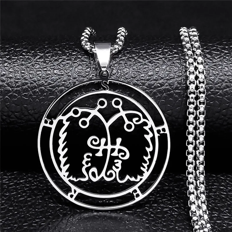 Sleek Lucifer Sigil Stainless Steel Satanic Necklace with Baphomet Charm