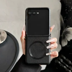 Litchi Texture PU Leather Magnetic Wireless Charging Case for Motorola Razr 60 Ultra (Black)