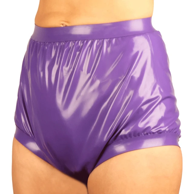 Purple Sexy High Waist Latex Panites Loosely Rubber Diaper Briefs Underpants  Underwear Pants DK-0226
