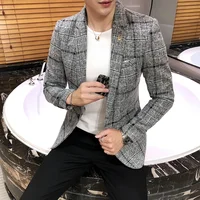 Spring and Autumn New Boutique Japanese Style Print Stand Collar Mens Casual Jacket Slim Male Coat Male Plaid Suit Jacket Blazer 2