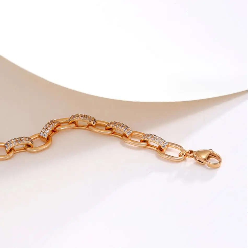 1PC Gold Plated Bracelets for Women  Round Crystal Zircon Bangles Bracelet on Hand Chain Luxury Jewelry F1769