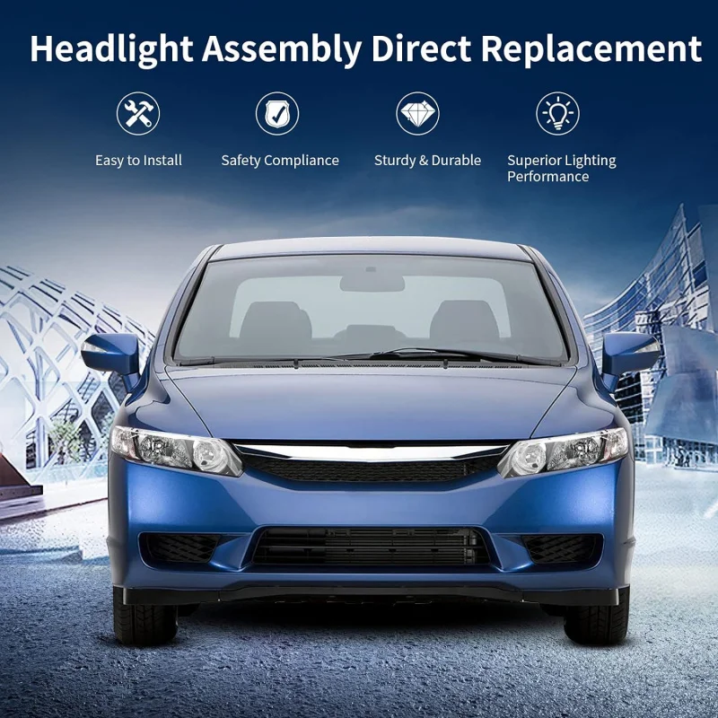 AUTOSAVER88 Headlight Assembly Compatible with 06 07 08 09 10 11 Civic Sedan 4-Door Headlamp Amber Park Lens Black Housing