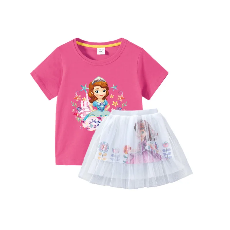 Summer Kids Clothes Sofia Princess Shirt&mesh Tutu Skirt Two Piece Korean Fashion Little Girls Outfits Set Pretty Party Clothing baby outfit sets girl Clothing Sets