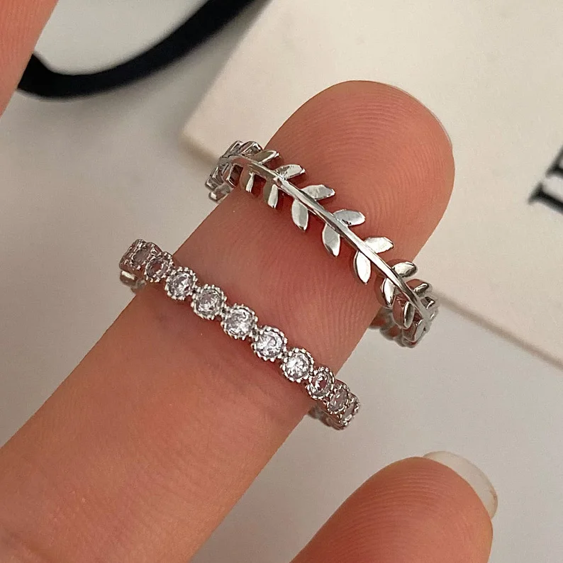 PONYKISS 925 فضة يترك الزركون خواتم مستديرة للنساء...