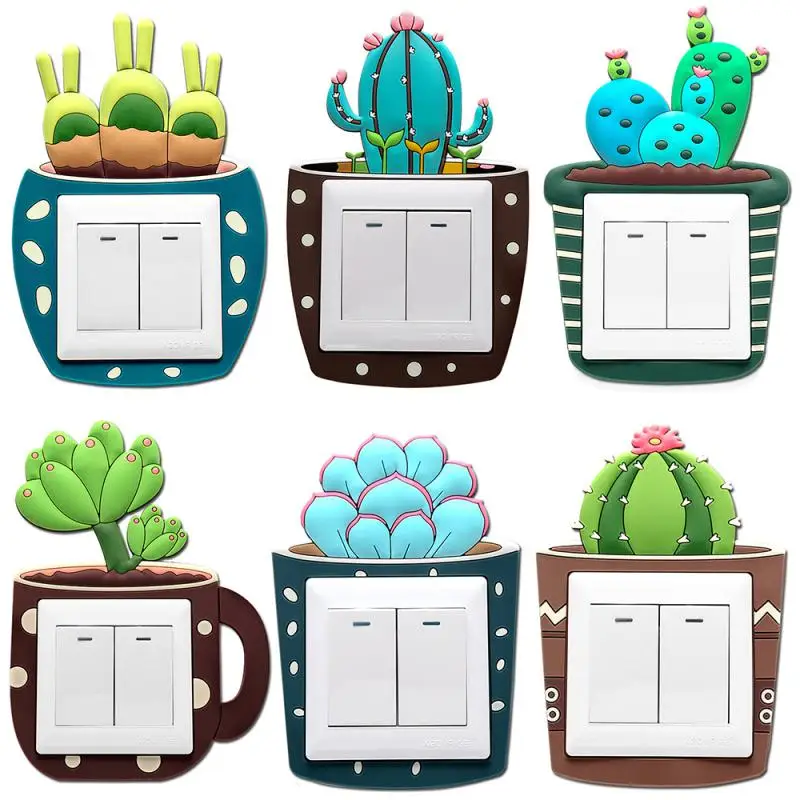 Cartoon cactus Switch cover Room Decor 3D Silicone On-off Switch Sticker Luminous Switch Outlet Wall Sticker