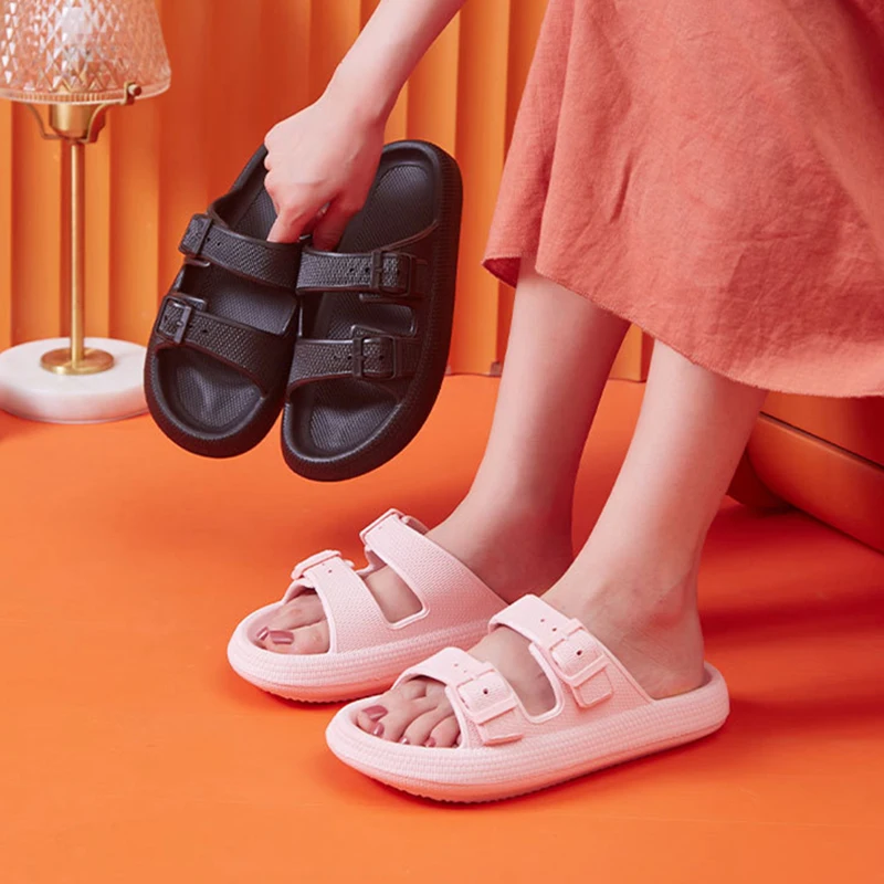 Thick Platform Cloud Slippers Women Fashion Buckle Soft Sole