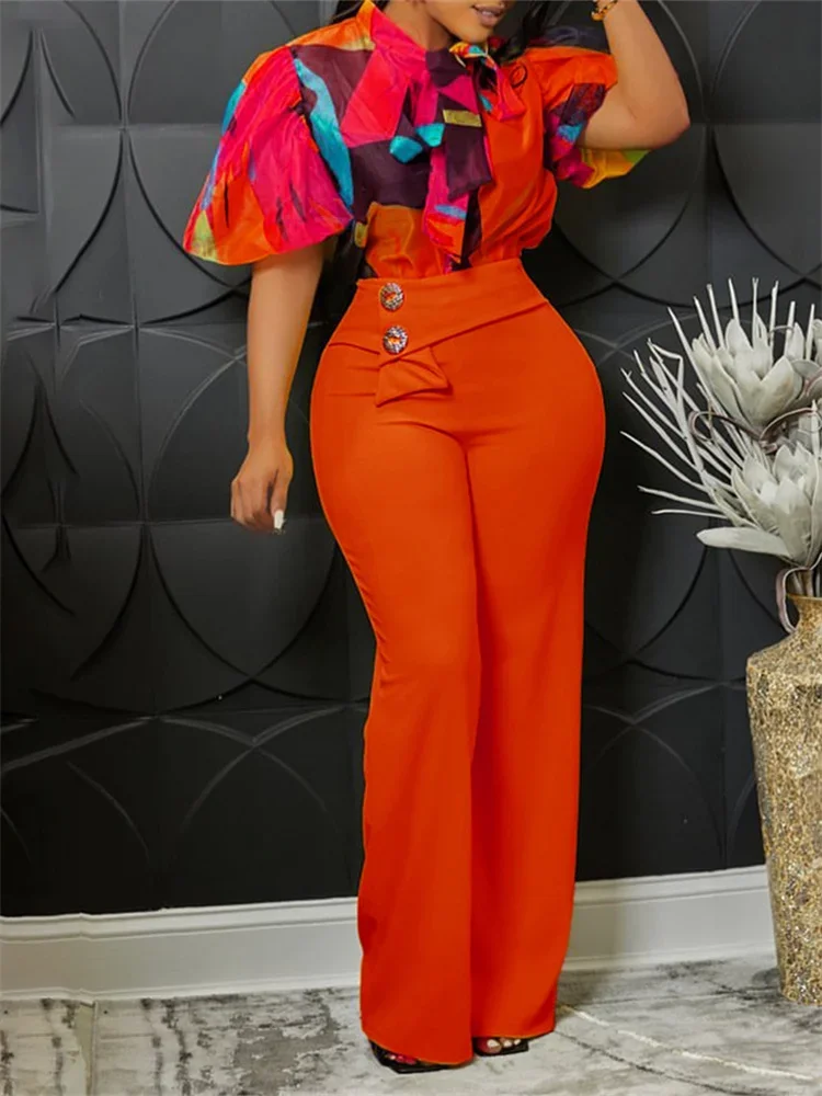 Wmstar Women Two Piece Set Spring Lady Leisure Standing Neck Long Sleeved Shirt Top Wide Leg Pants Two Piece Suit Female Outfits