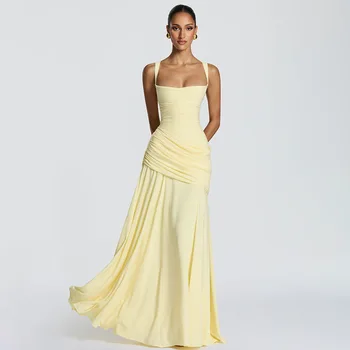 Elegante Abito Lungo Monocolore Senza Maniche con Vita Stretta, Vestito da Donna Elegante e Raffinato Senza Spalline, Abito da Sera Lungo fino al Pavimento