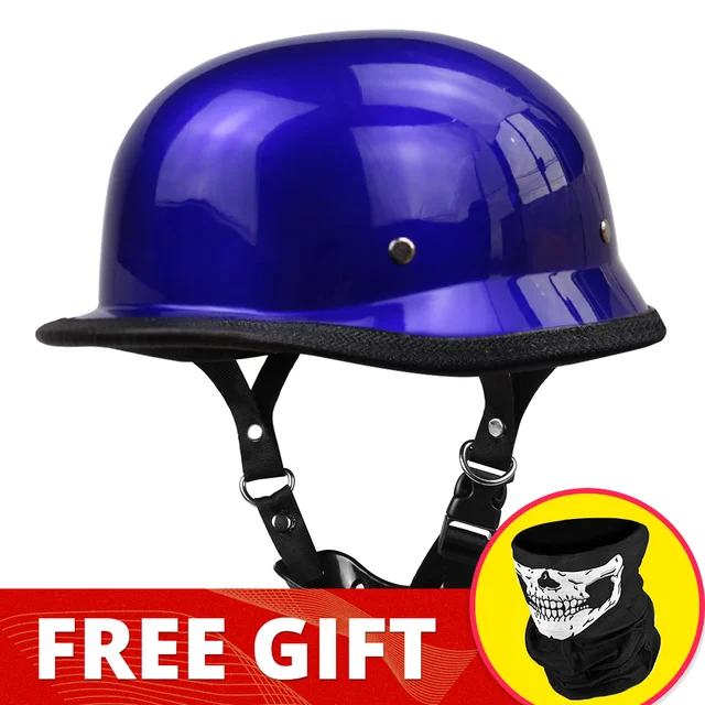 Motorcycle Helmet German Leather Vintage Casco Moto Motorcycle Open Face Retro Half Helmet Chopper Biker Pilot DOT Size S-XXL 307-Blue-No Glass