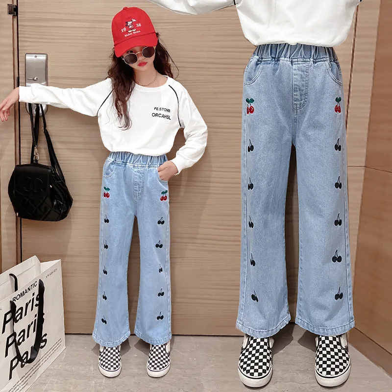 

Jeans For Girls Cherry Pattern Kid Jeans Girls Spring Autumn Jeans For Kids Casual Children's Jeans Clothes 6 8 10 12 14 16 Year