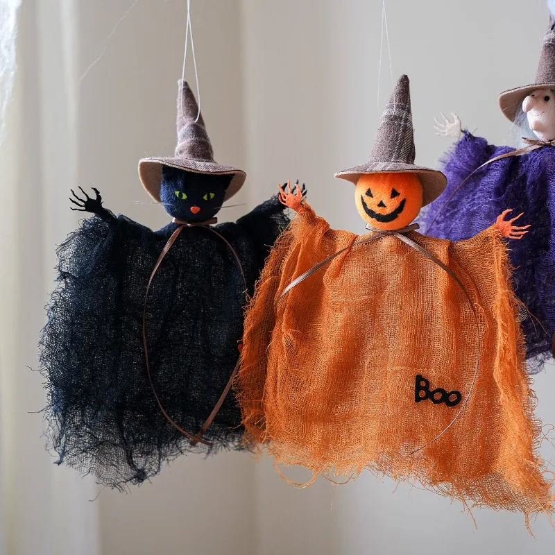 1PC New Halloween Decoration Mesh Pumpkin Spooky Witch Doll Pendant Haunted House Party Props Hanging Decoration