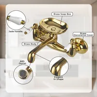 Tuqiu ก๊อกน้ําอ่างล้างหน้าห้องน้ําติดผนังร้อนและเย็น Ceramica จับยุโรปสไตล์อ่างล้างจานพร้อมจานสบู่ 2