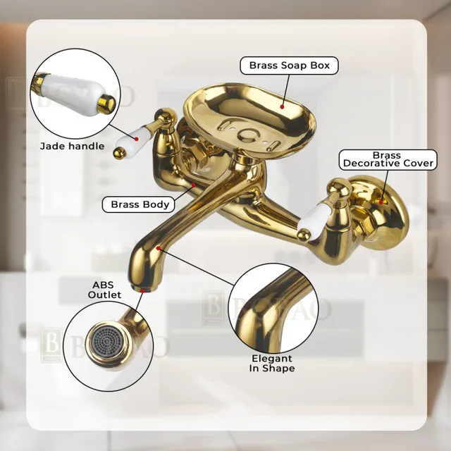 Tuqiu ก๊อกน้ําอ่างล้างหน้าห้องน้ําติดผนังร้อนและเย็น Ceramica จับยุโรปสไตล์อ่างล้างจานพร้อมจานสบู่ 2