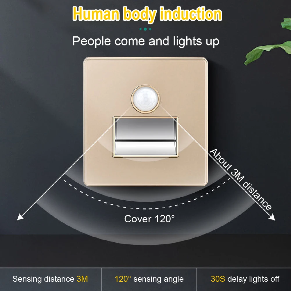 오목한 LED 벽 램프, PIR 모션 센서, 계단 케이스 조명, AC220V 스텝 램프, 복도 조명, 실내 벽 조명, 2-3W