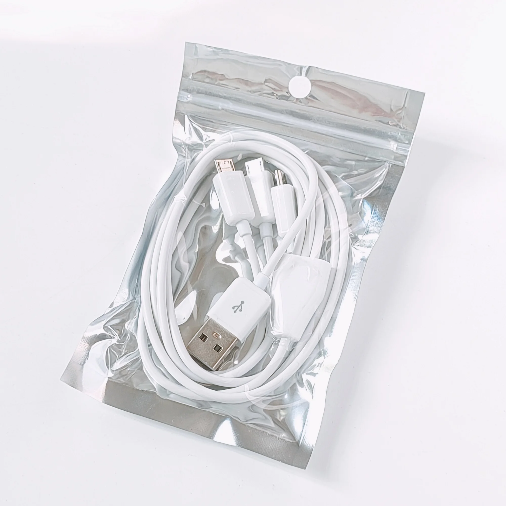White 1m 3ft 3 in 1 micro usb data charger cable for andorid phones and tables