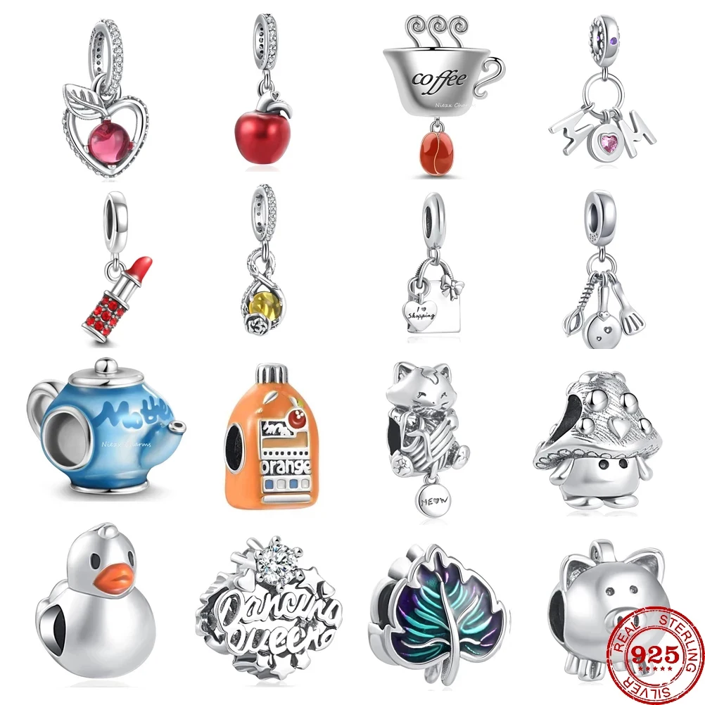 

New 925 Sterling Silver Red Poison apple Apple Wine Glass Dangle Charm bead Fit Original Pandora Bracelet DIY Jewelry For Women