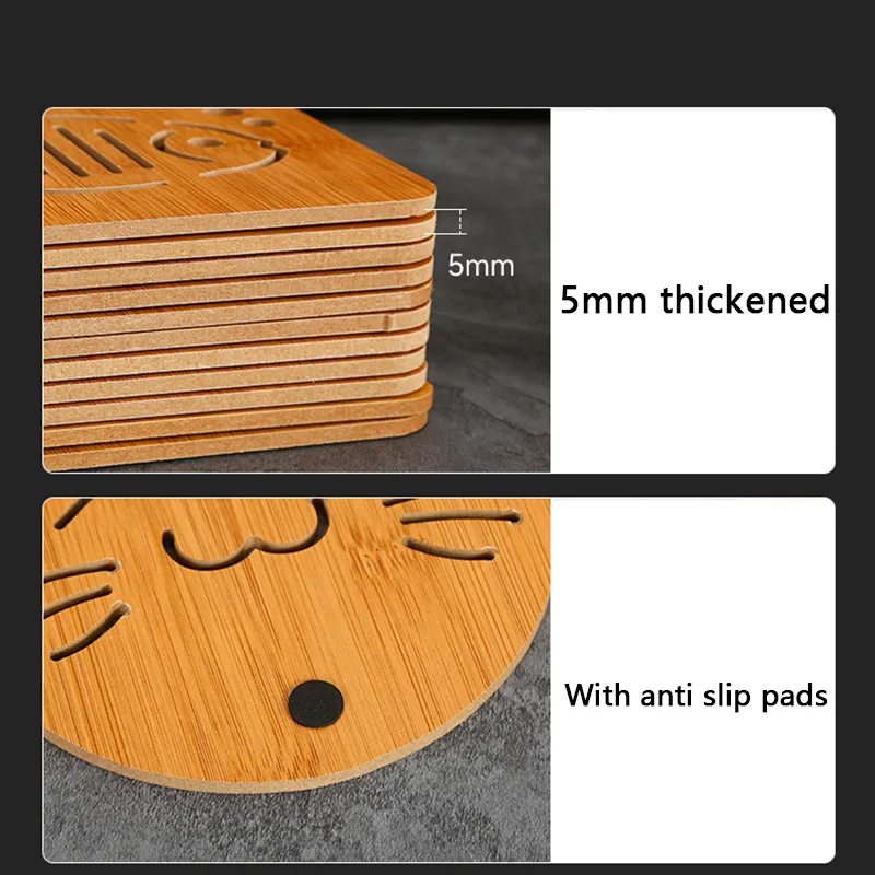 Cartoon Hollow Wooden Coaster Thickened Anti Scalding Heat Insulation Mat for Kitchen Tableware