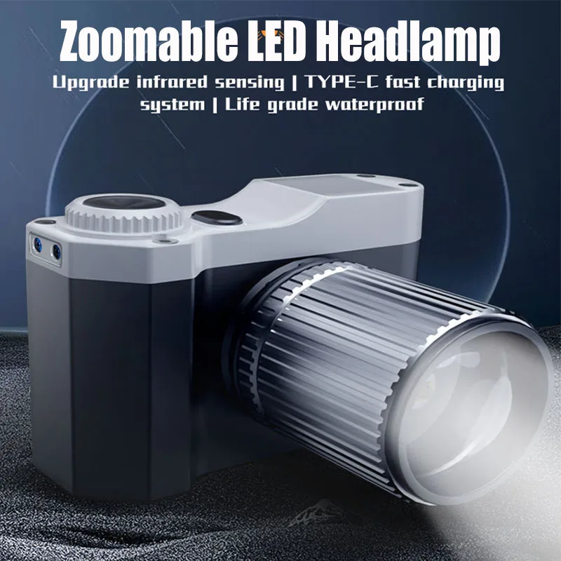Zoomable LED Headlamp USB Rechargeable Led Strong Light Motion Sensor Waterproof Head Lamp Fishing Camping Outdoor Head light