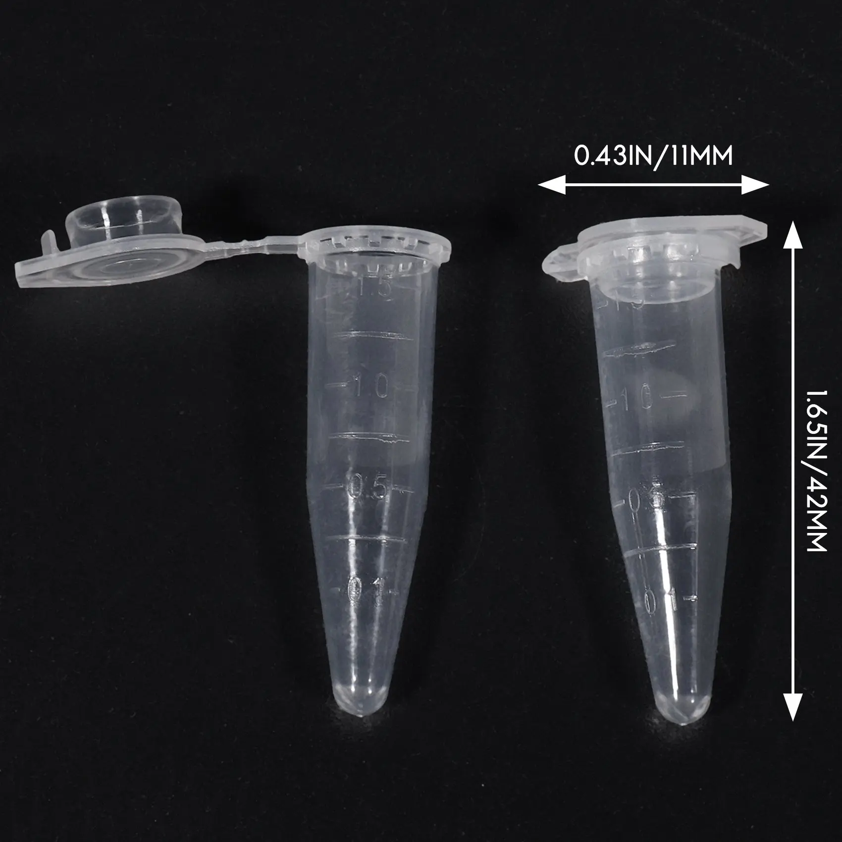 100ks 1.5ml laboratoře mini plastový krunýř trubice centrifuga lahvičky drobnost čepice 42x11mm průhledný