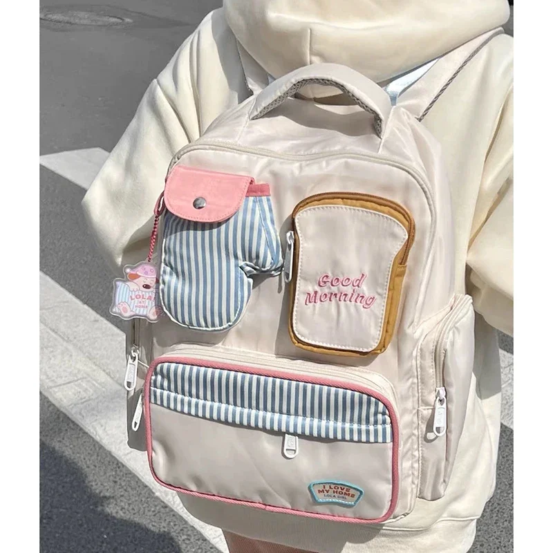 HAEX Kawaii Women Backpacks Cartoon Toast Patchwork Large Capacity Students Mochilas Para Mujer High School Aesthetic Girls Bags 2