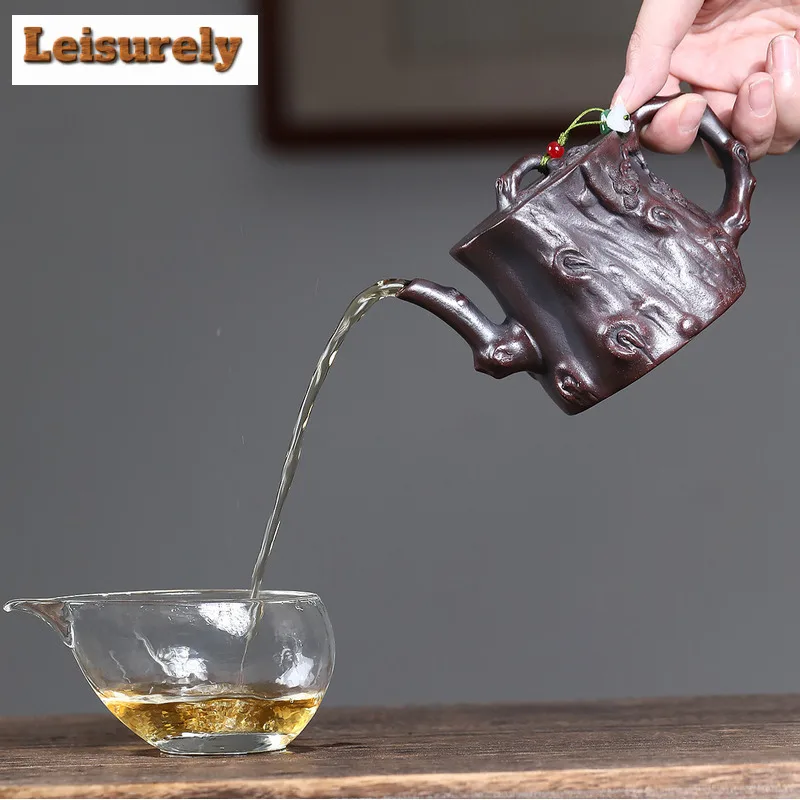 260ml Vintage Yixing Purple Clay Teapots Handmade Pine Stump Pot Raw Ore Antique Brass Mud Kettle With Filter Zisha Tea Set Gift