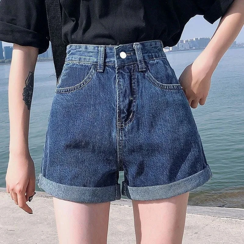 

High Waist Jeans Shorts Black Gray Denim Shorts For Women Summer New Baggy Wide Leg Denim Pants Loose Woman Clothing Ropa Mujer